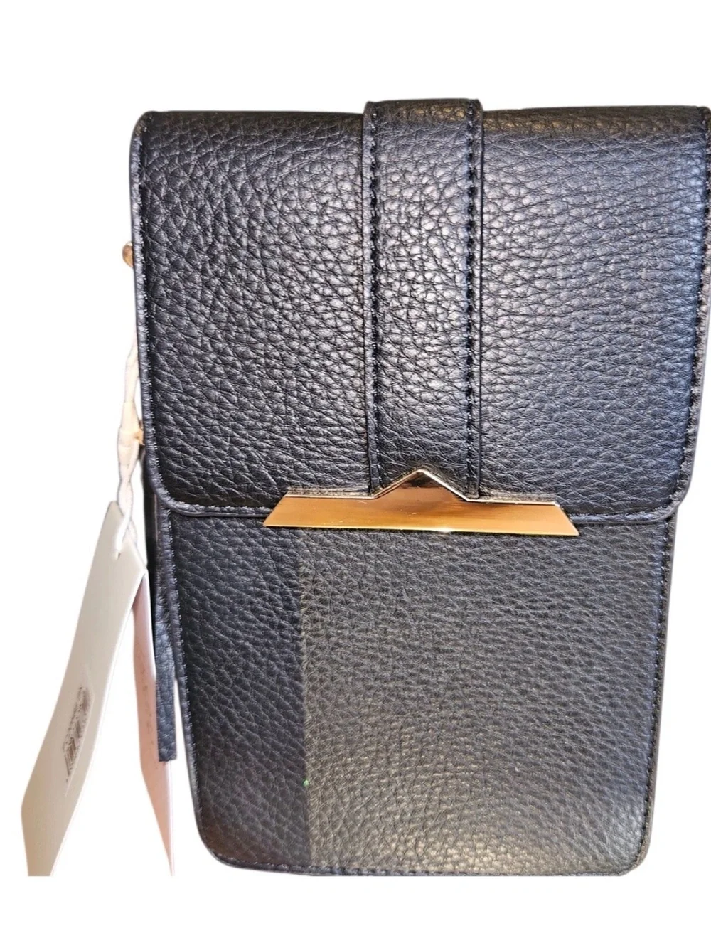 Izzy & Ali Black Pebbled Crossbody Phone Bag with Gold Accent